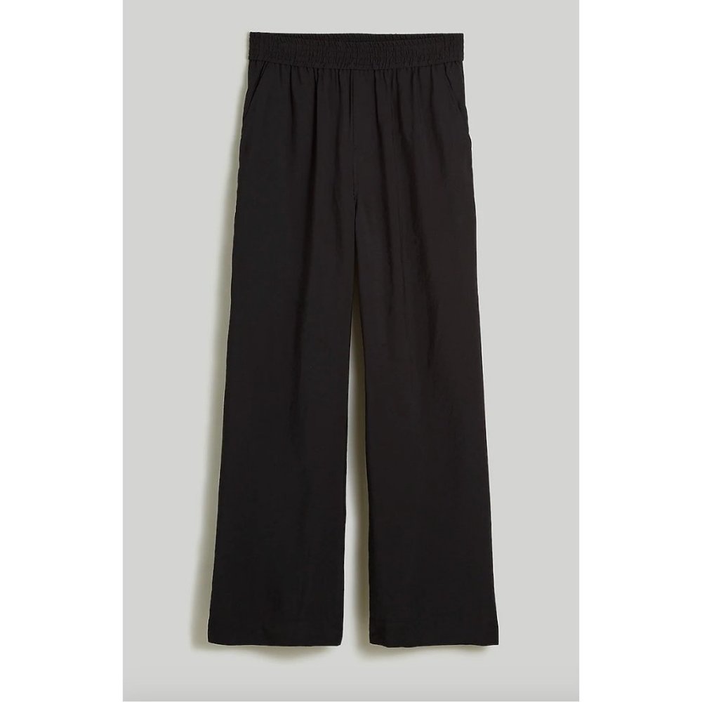 Madewell $98 Petite Carley Wide Leg Pant Black Softdrape Size PS NL895